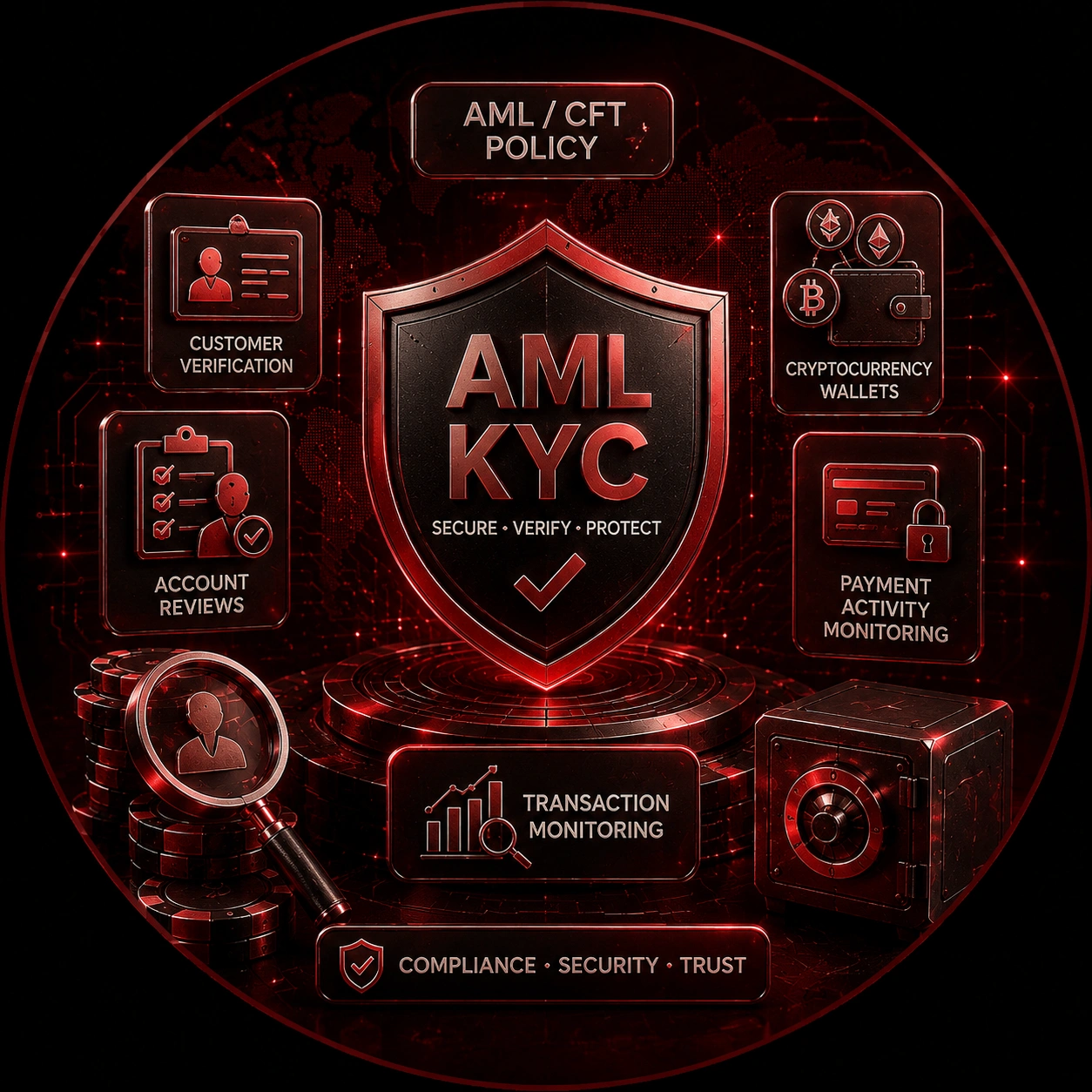 CoinPoker AML KYC shield with verification and transaction monitoring